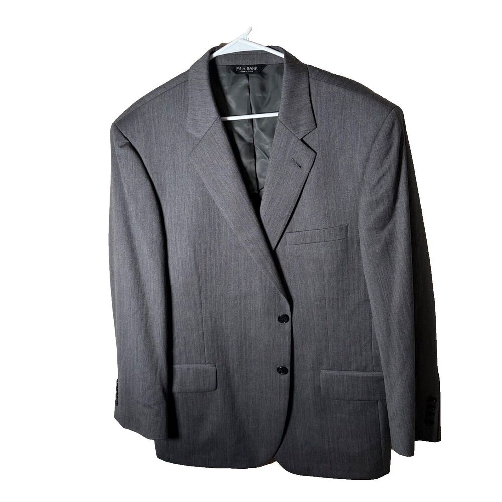 Jos A Bank Jacket Men's 46 Short 100% Wool Gray Lined Suit Coat